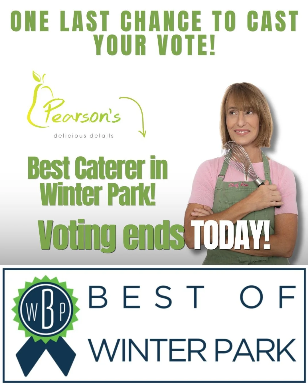 🚨 Last call, Winter Park! 🏆❤️

Today is the LAST DAY to vote for Pearson&rsquo;s Catering in the Best of Winter Park Awards!

We&rsquo;re so grateful to be nominated for Best Caterer, and we would love your support to help us bring home the win!

W