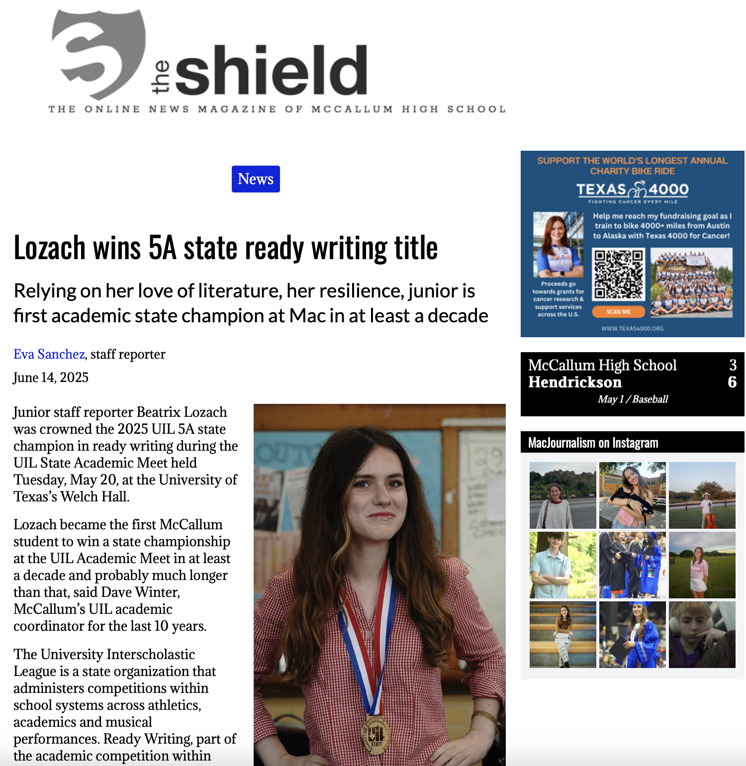 First McCallum student in over a decade to win an academic state UIL title.