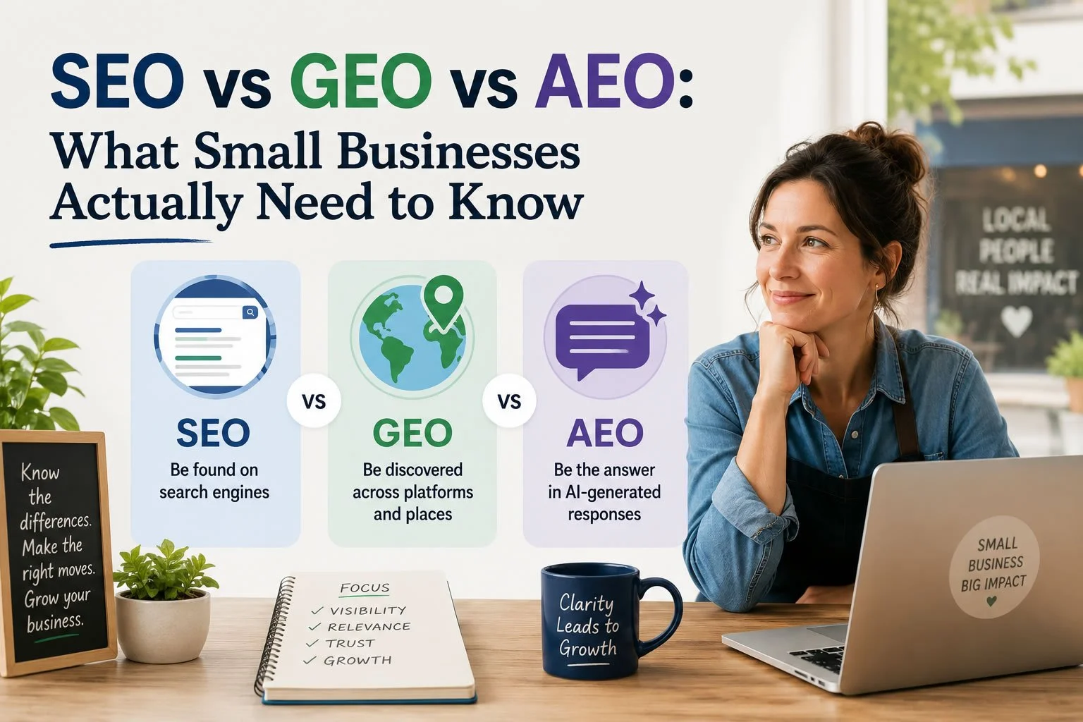 SEO vs GEO vs AEO: What Small Businesses Need to Know
