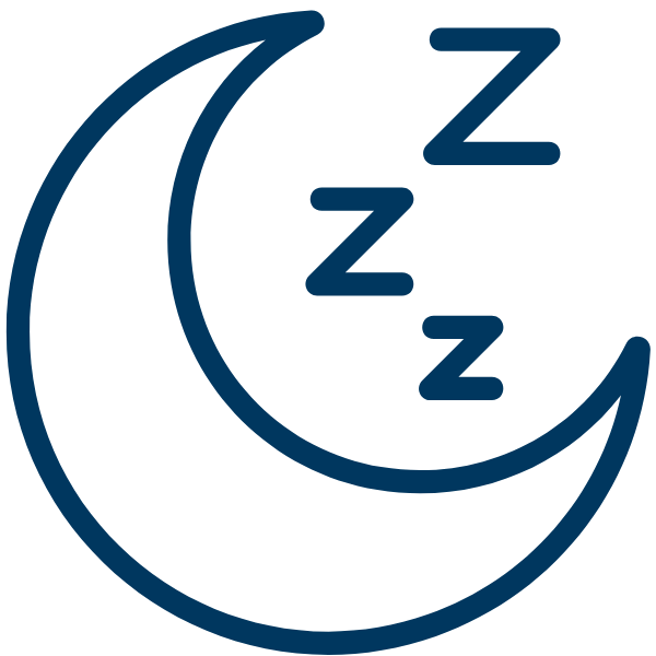 A crescent moon with three Z's indicating sleep or nighttime rest.