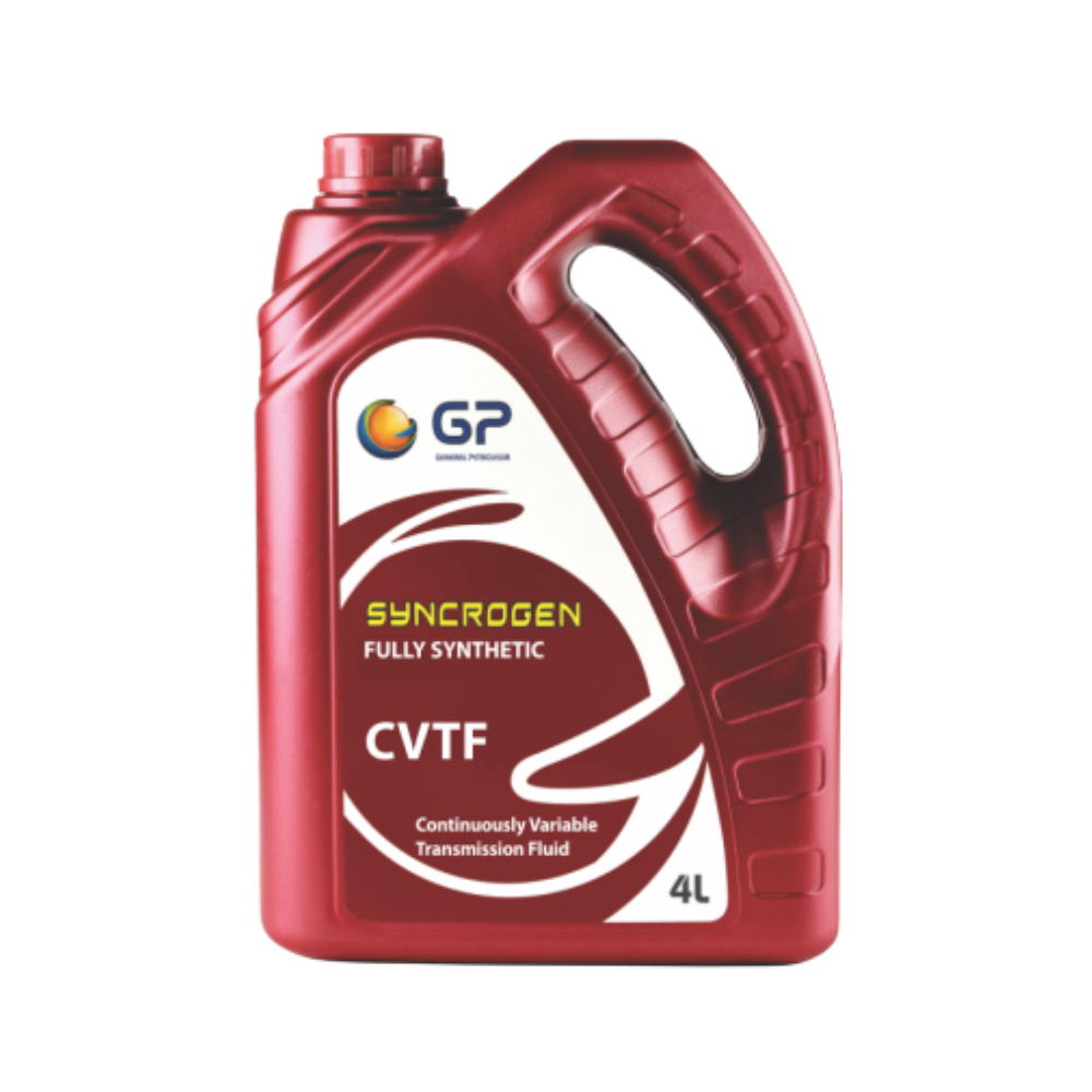 A 4-liter container of GP SynCrogen fully synthetic CVTF continuously variable transmission fluid.