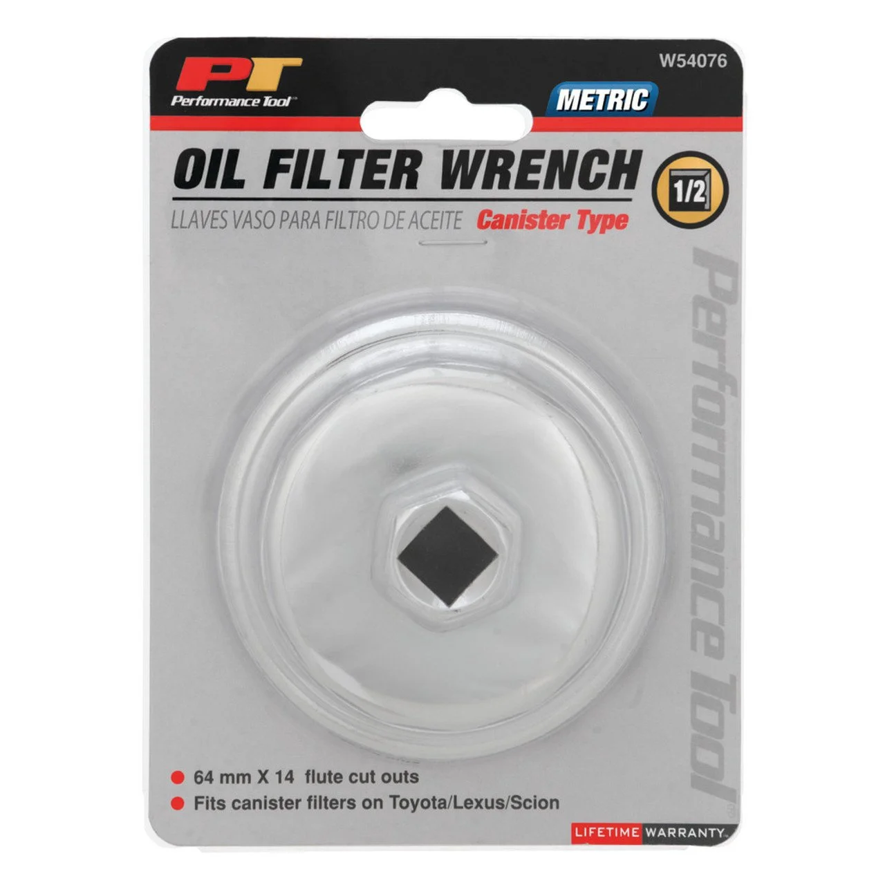 PERFORMANCE TOOL CANISTER OIL FILTER WRENCH FOR TOYOTA,LEXUS,SCION 1/2" DRIVE 64MM X 14 FLUTE