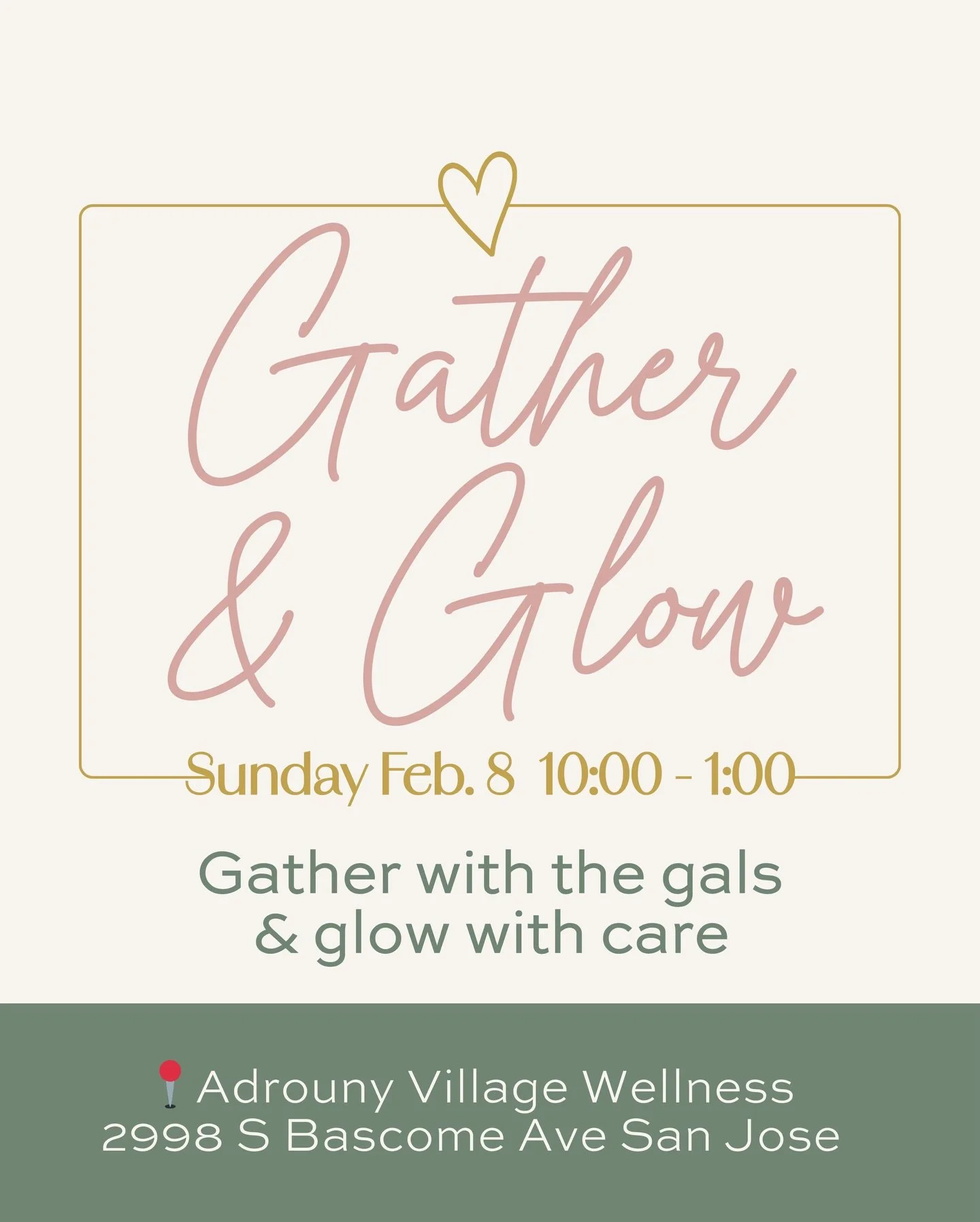 Need an excuse to gather the gals? 👇

Join us on Sunday, February 8 from 10:00 to 1:00 to Gather &amp; Glow.
✨ facial waxing (paid) with @thewittywaxer 
✨ mini facials (free) with @adrounyvillageesthetics 
✨ shopping - more details to come
✨ learn a