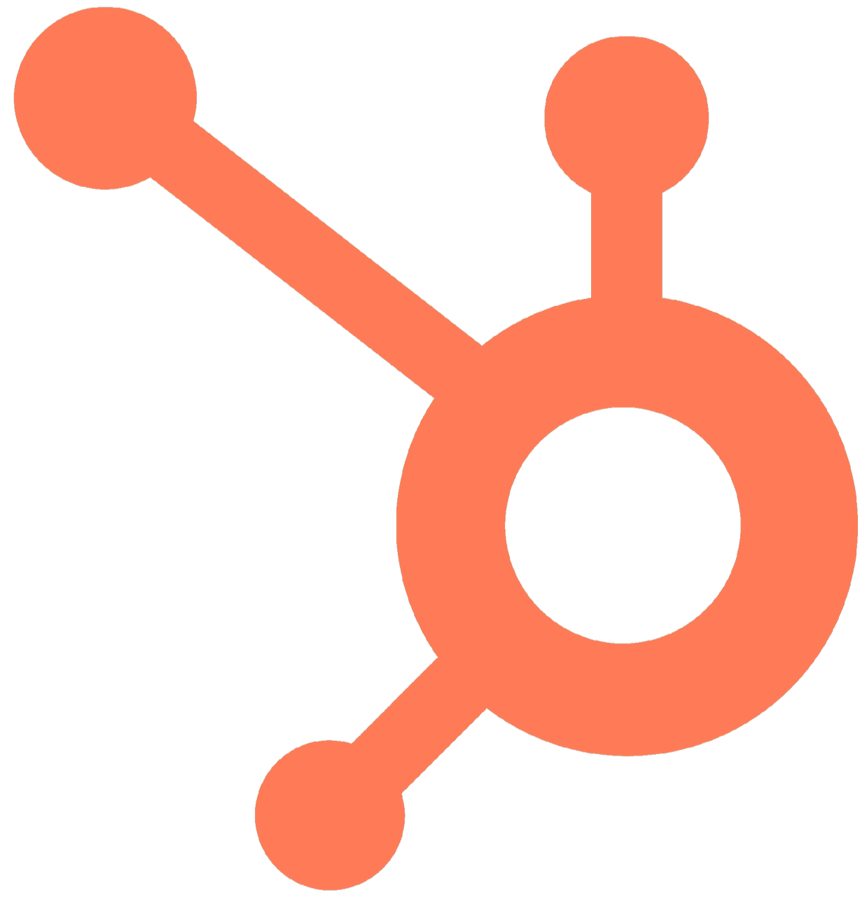 An orange scientific molecule icon with three connected circles and lines.