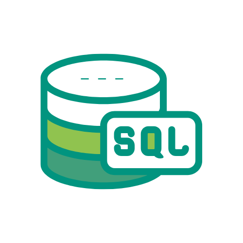 Icon of a database with a label 'SQL' in front of it, representing SQL database technology.