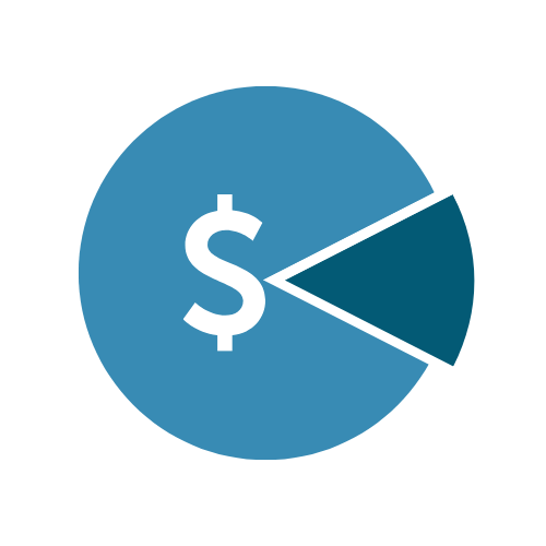 A pie chart with a dollar sign, divided into two sections, illustrating financial or economic data.