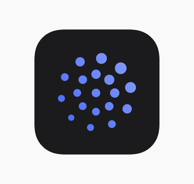 Icon of the Apple Fitness app with a dark background and blue dots arranged in a pattern.