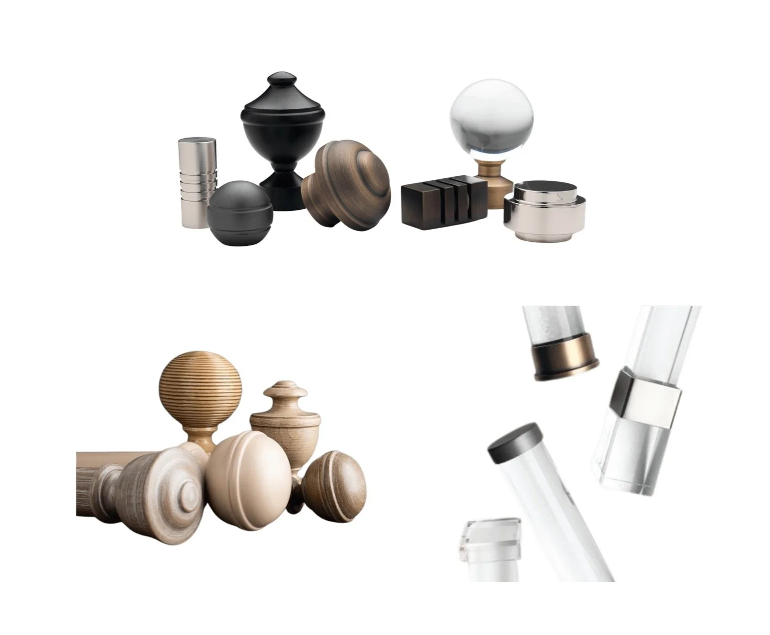 Custom drapery hardware in a variety of finishes
