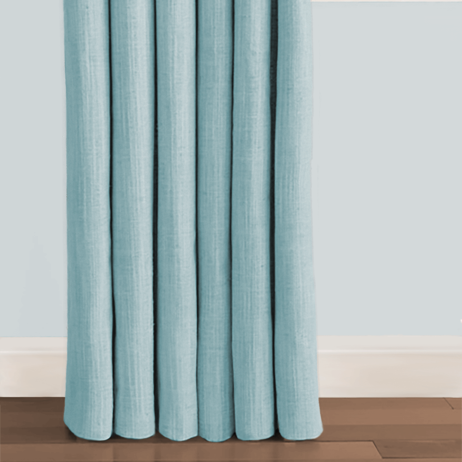 Light teal linen hover length drapery panel
