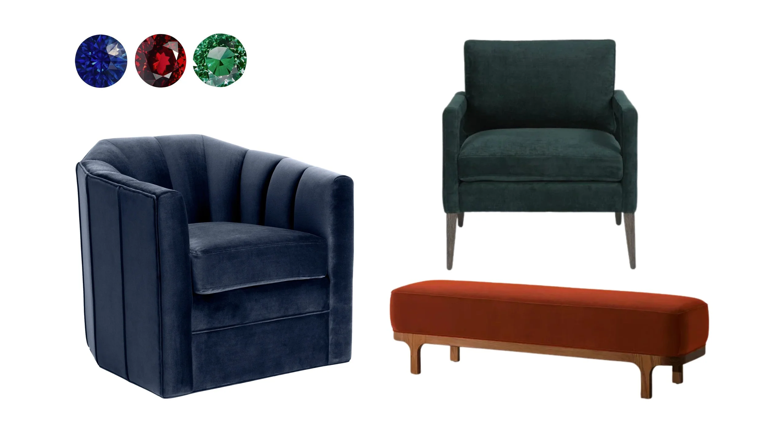 Three furniture pieces from The Pinched Pleat's vendors' archives.