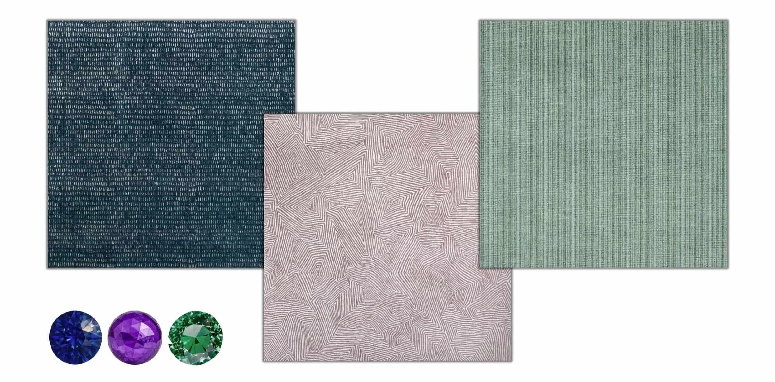 Jewel tone fabric swatches from The Pinched Pleat vendor library