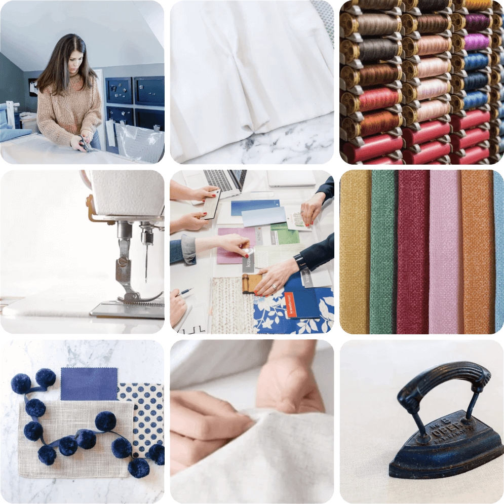 Images of The Pinched Pleat design team working in our design studio workroom