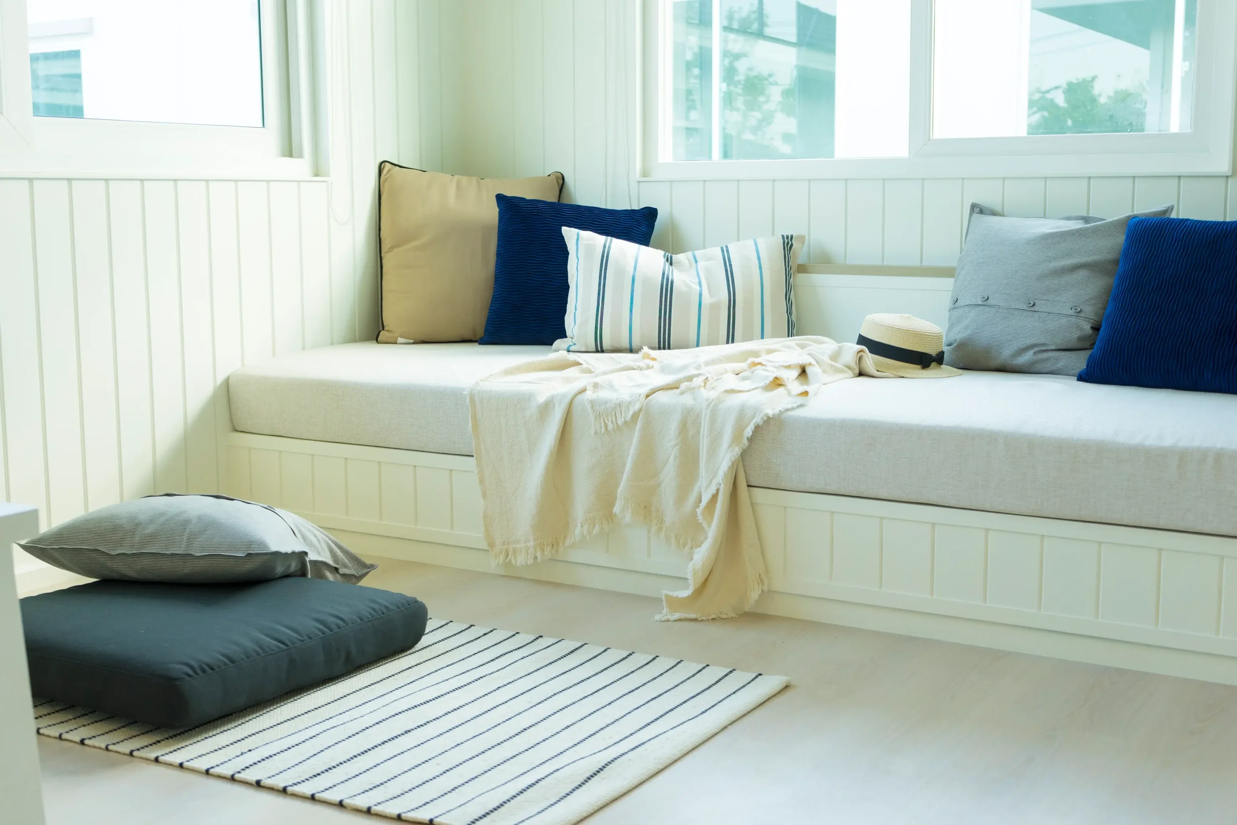 Custom pillows and cushions on a daybed