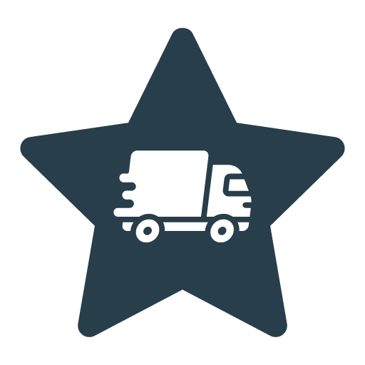 Star graphic with a truck for nationwide delivery of finished soft goods