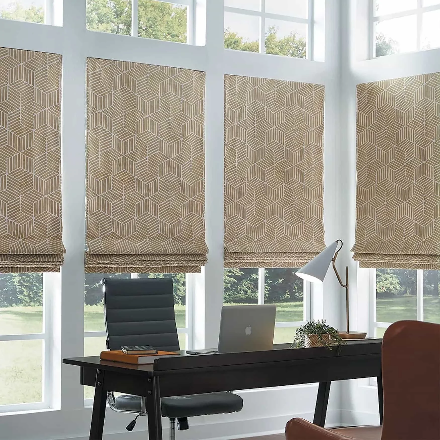 Carole Fabrics waterfall Roman shade in neutral fabric