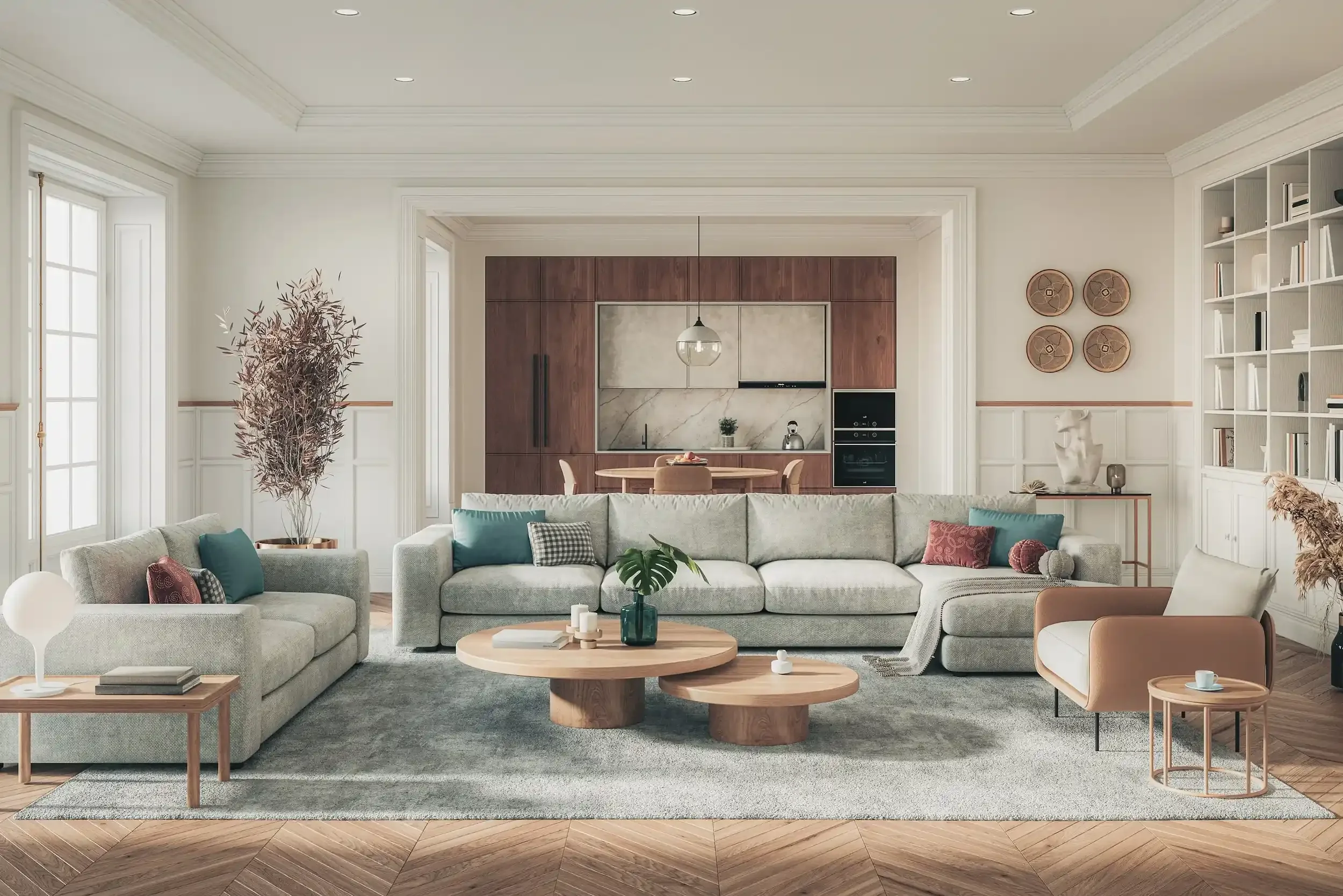 Furniture and decorative accessories in a designer living room