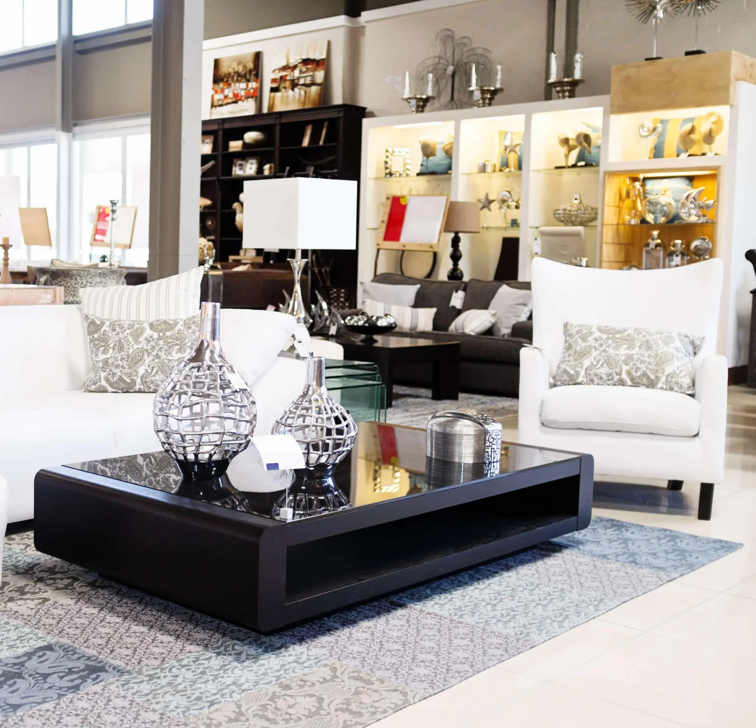 Home decorative accessories in a showroom