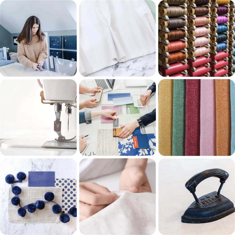 Images of The Pinched Pleat design team working in our design studio workroom