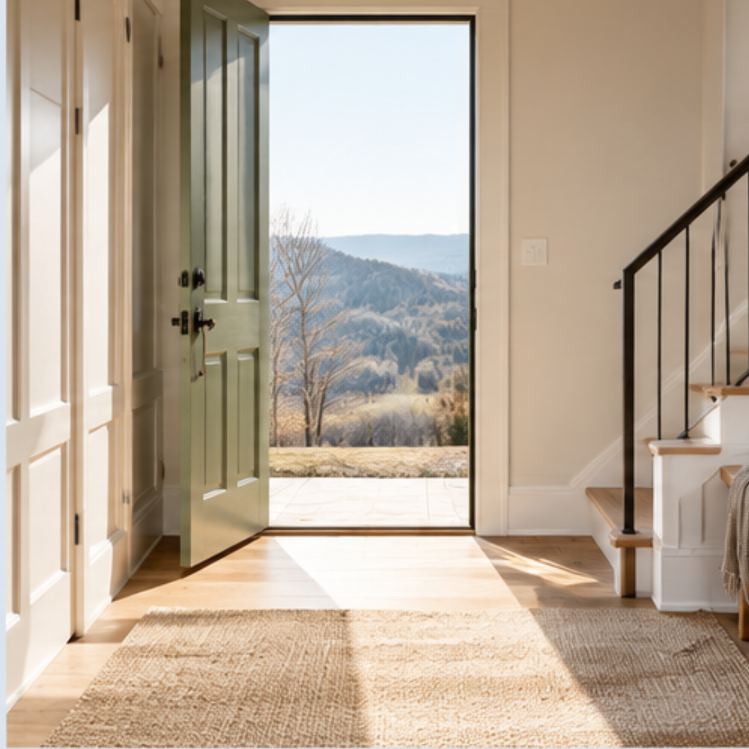 Open doorway overlooking the mountains representing courage, personal choice, and moving forward to build the life you want.