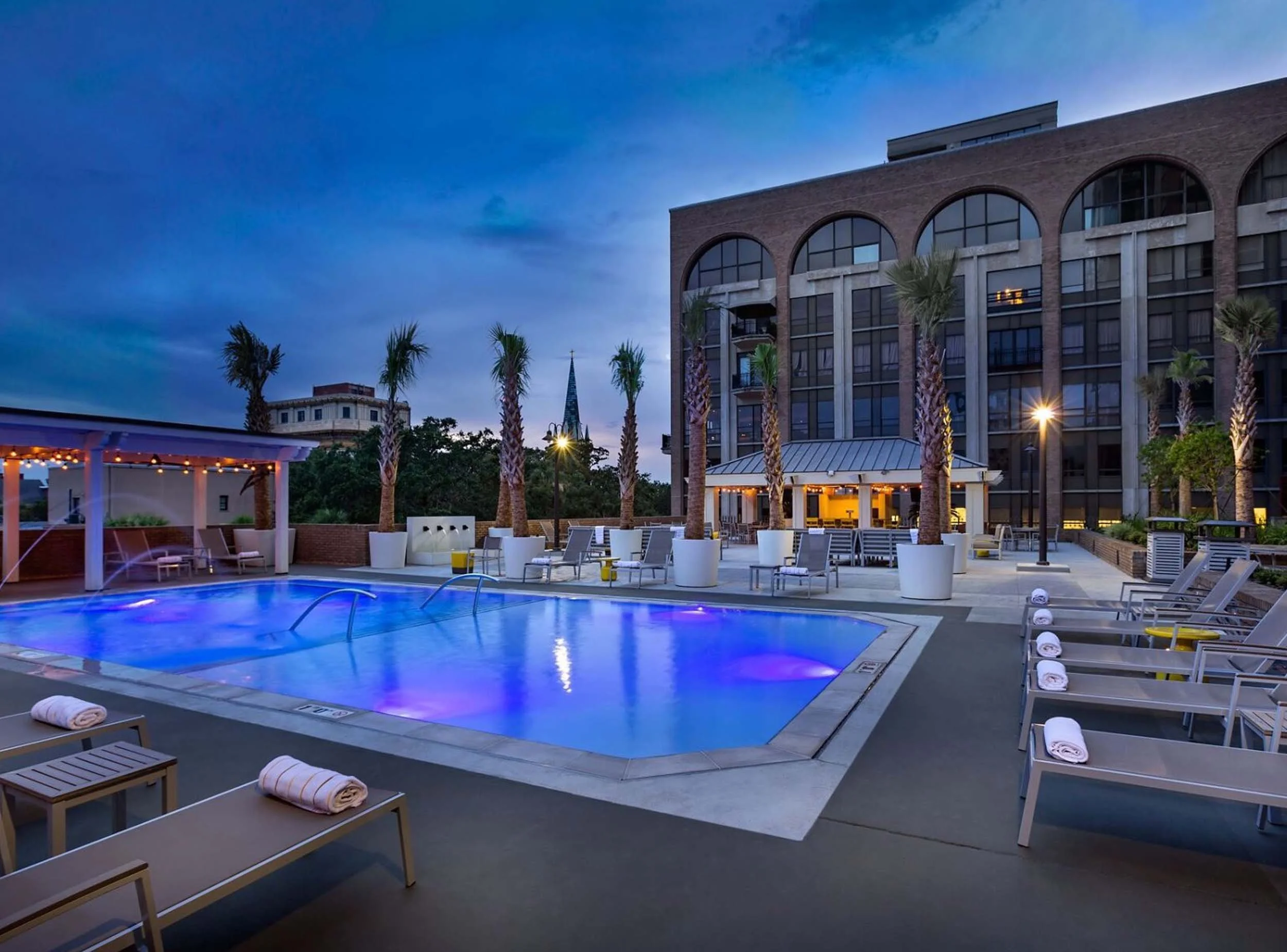 The DeSoto pool at sunset