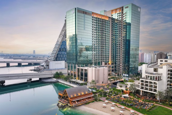 waterfront exterior view of beach rotana residences