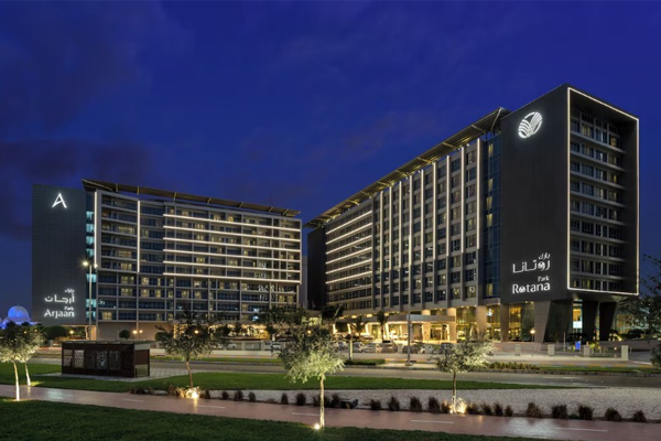 exterior view of park rotana at night