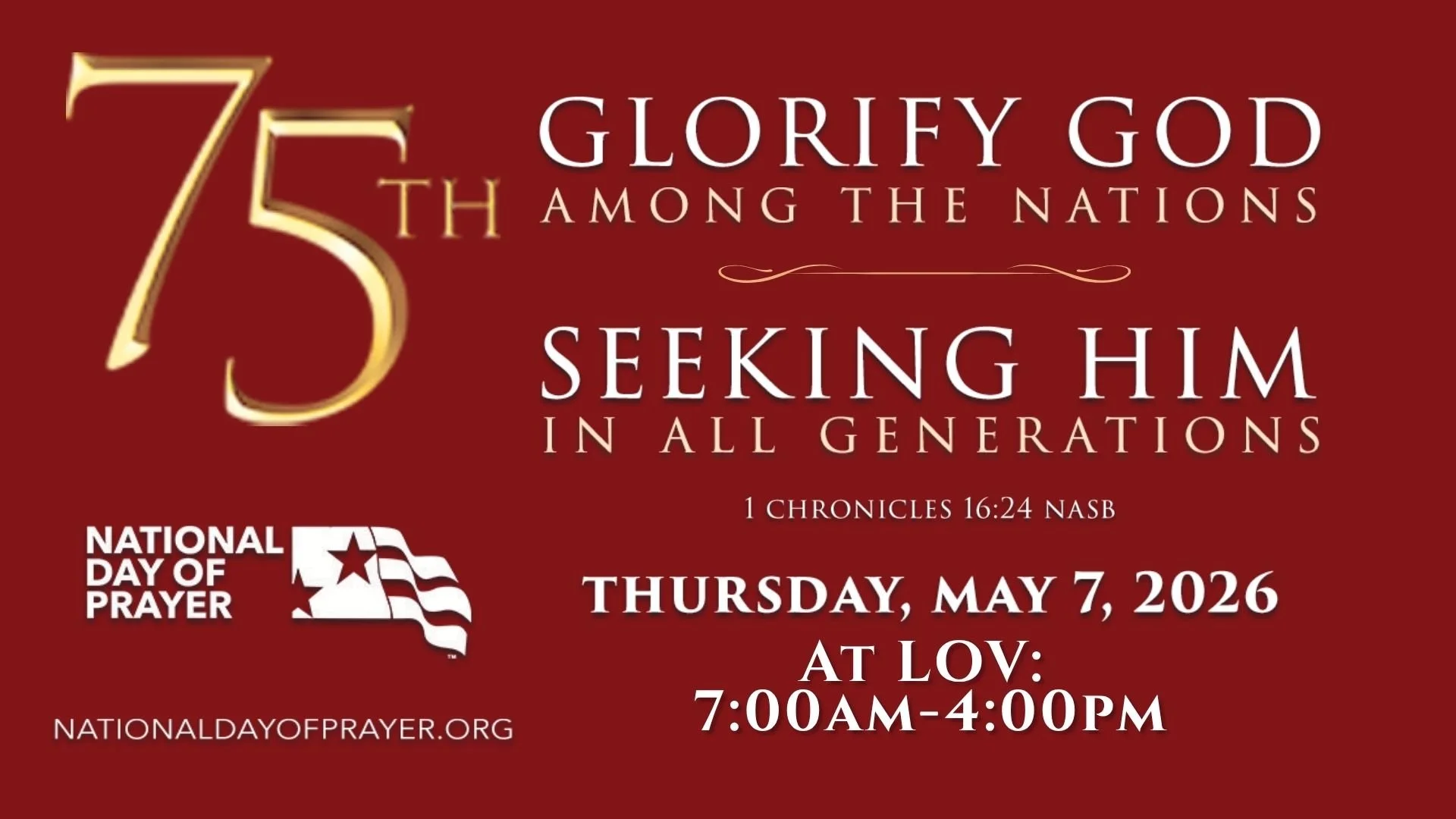 National Day of Prayer 5/7, 7am-4pm