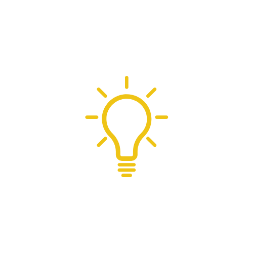 Lightbulb icon with yellow outline on a black background.