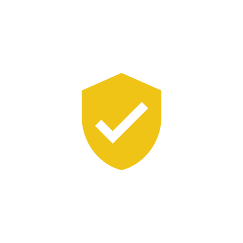 Black shield with a yellow checkmark symbol in the center