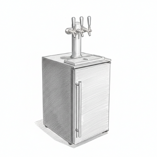 Drawing of a beverage dispenser with a small refrigerator on the bottom