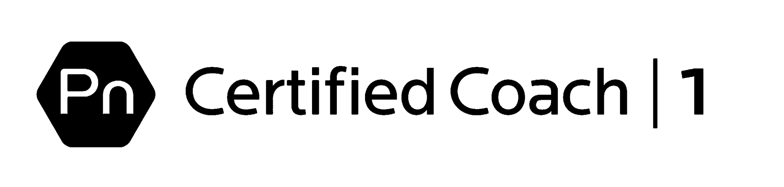 A logo with a black hexagon containing a white 'Pn' and the text 'Certified Coach' next to it.