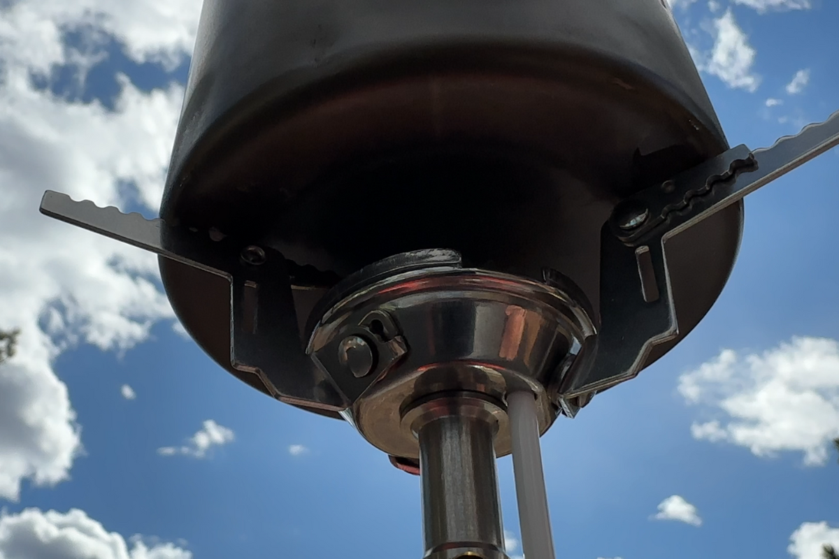 A Toaks titanium pot on a FireMaple Greenpeak II backpacking stove