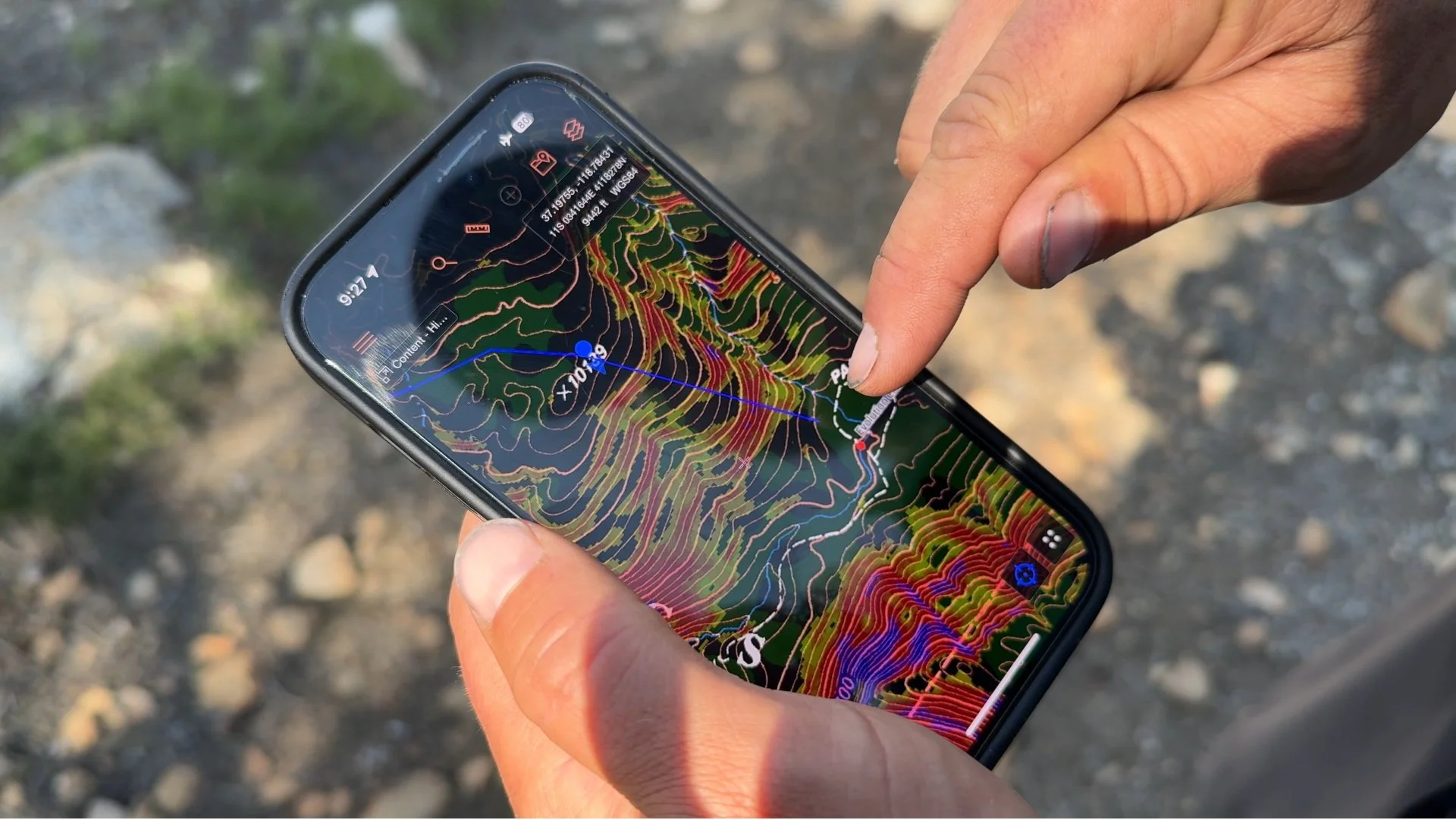CalTopo navigation app on an iPhone