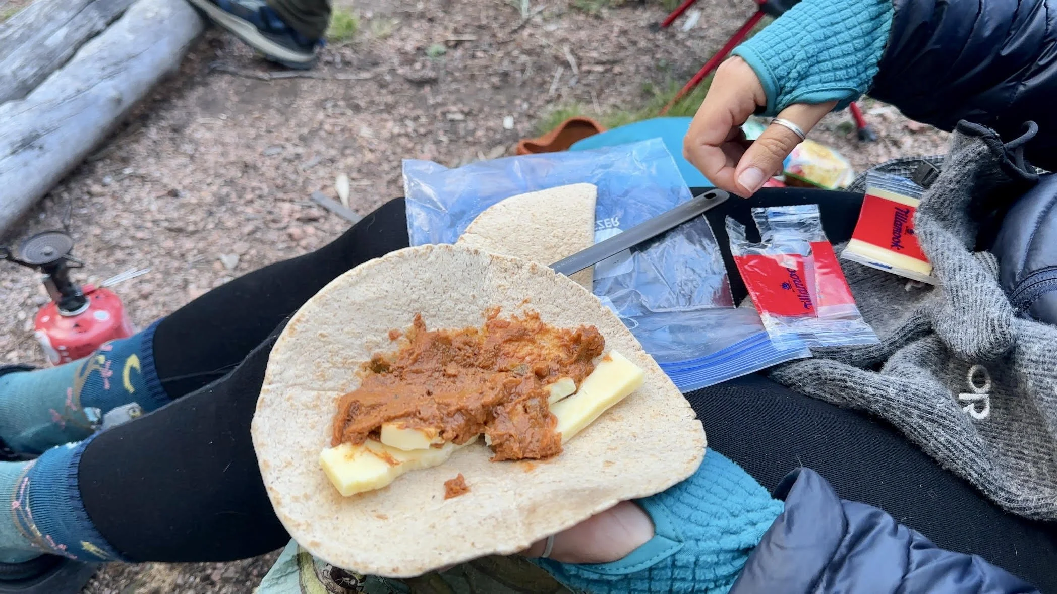 Backpacking food tortilla wrap cheese taco meat
