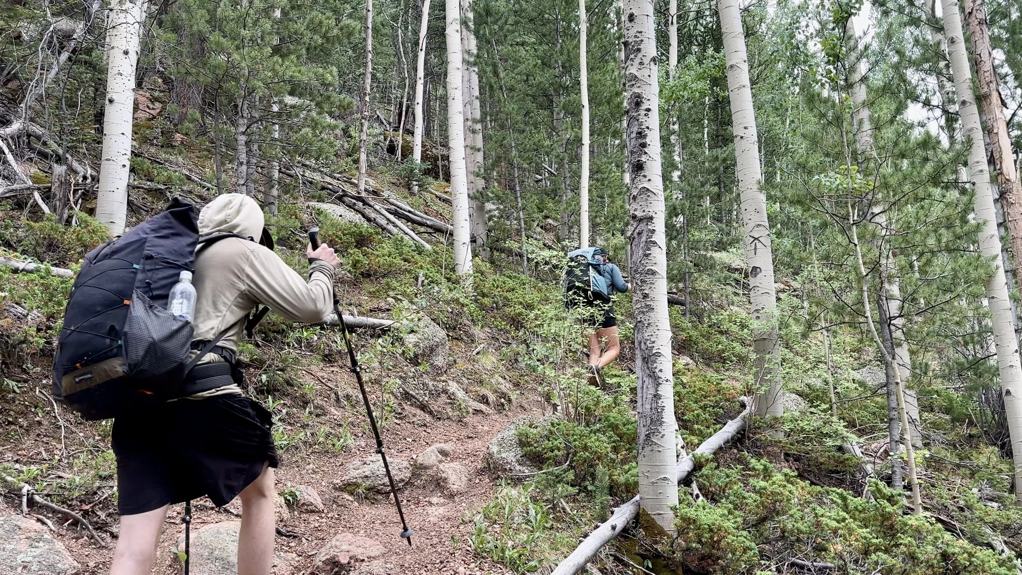 Hikers climbing uphill