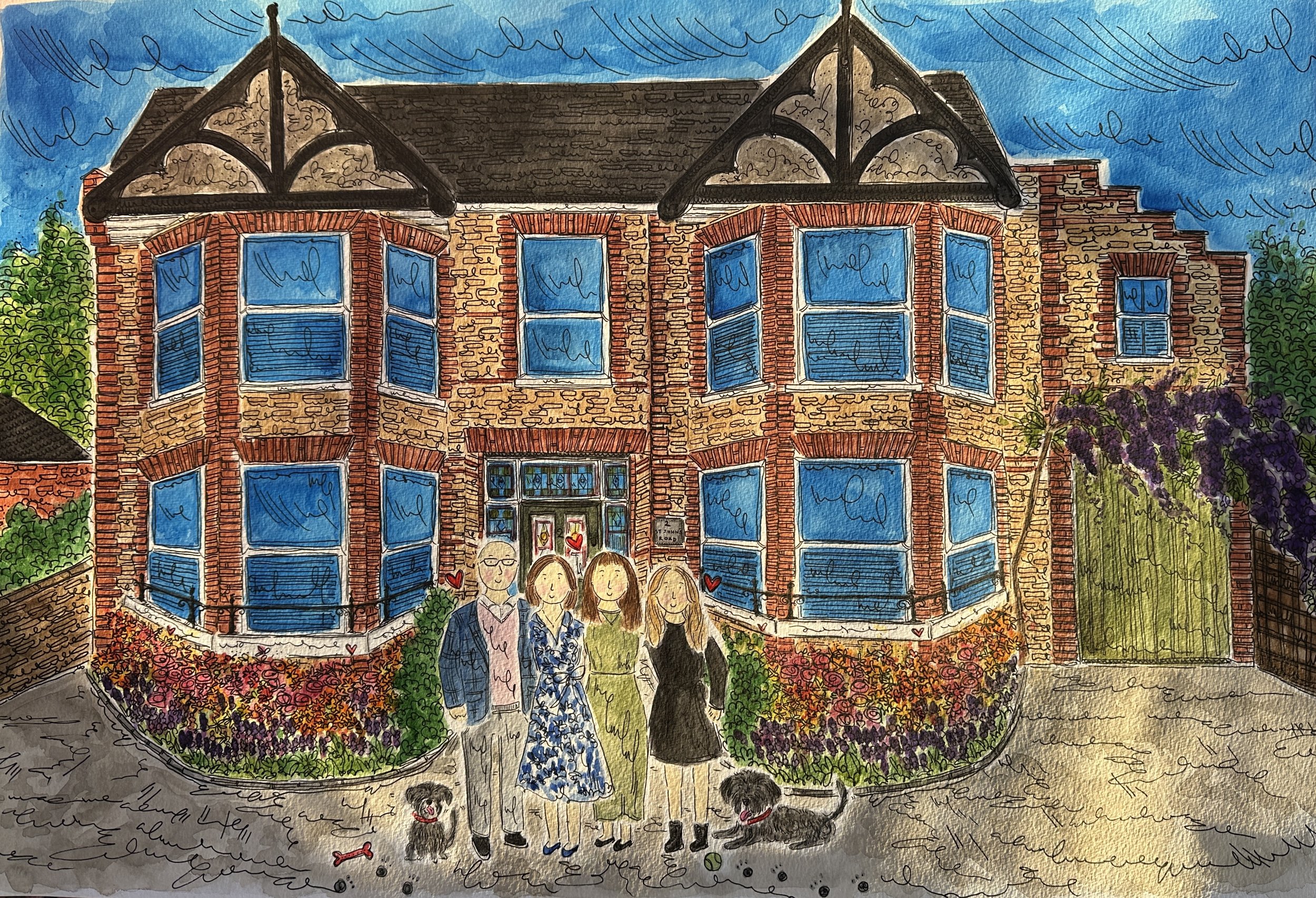 Custom house portrait painting UK – personalised home illustration gift