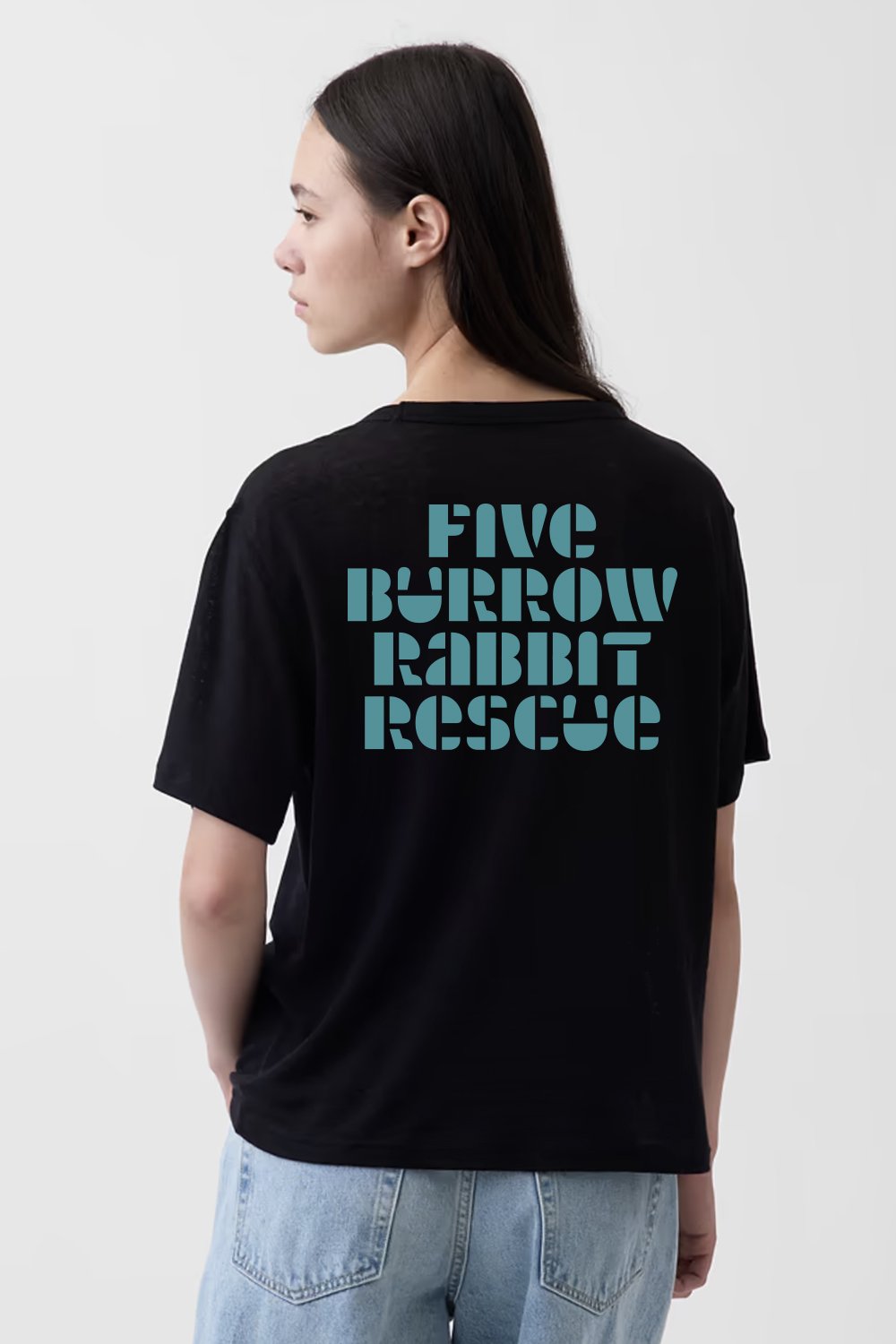 5 Burrow Rabbit Rescue Stencil Logo Round 2 on T-Shirt. Design by Kevin Dresser.