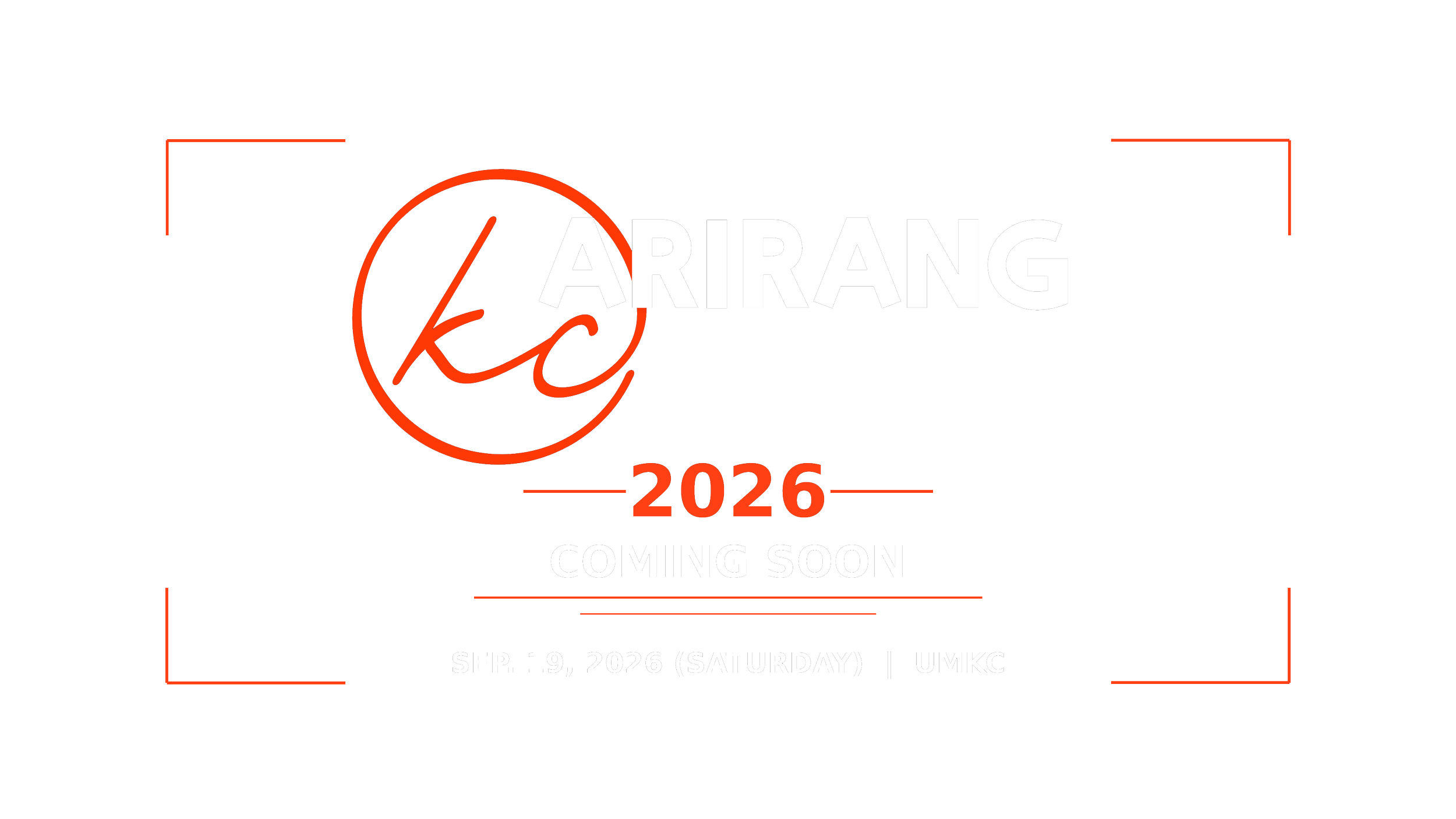 Announcement poster for the 2026 Arirang K event, featuring a black background with red and white text. It indicates the event is coming soon, scheduled for September 19, 2026, at UMKC.