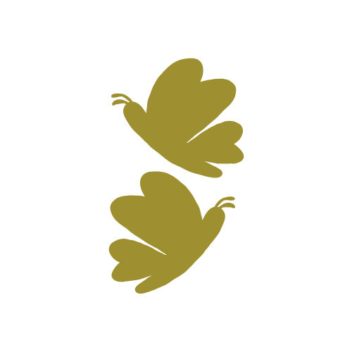 Silhouette of two butterflies with olive green wings on a black background.