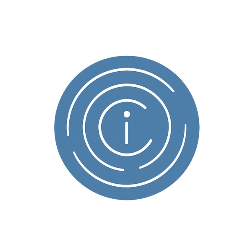 Blue circular icon with an information symbol in the center, the logo for In Common Institute