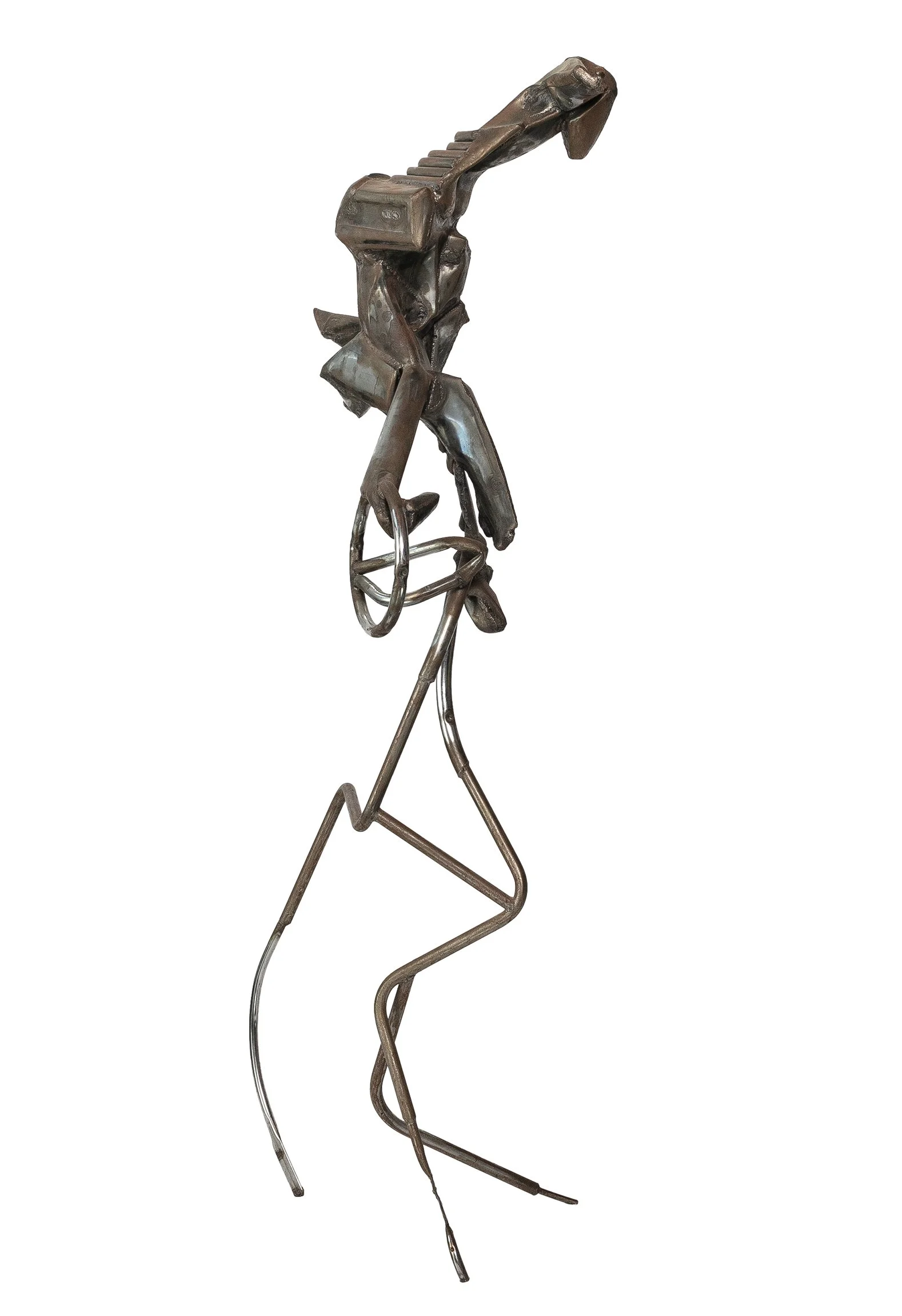 untitled, 1977; welded steel sculpture (repurposed car bumpers), 93 x 27 x 26 inches, signed and dated