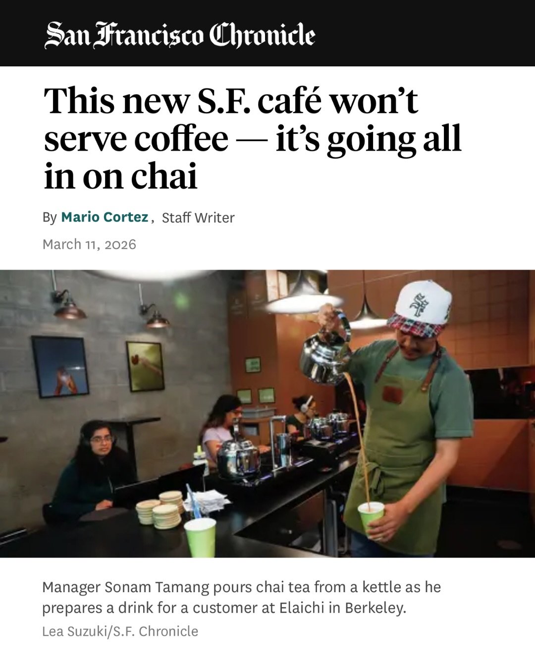 All in on chai! ☕️

The good news keeps on coming&mdash;@officialelaichico is now part of Vacant to Vibrant! ✨ Berkeley-based Elaichi Co., a chai-centered cafe known for tea-forward blends and community energy, is coming to downtown San Francisco. Fo