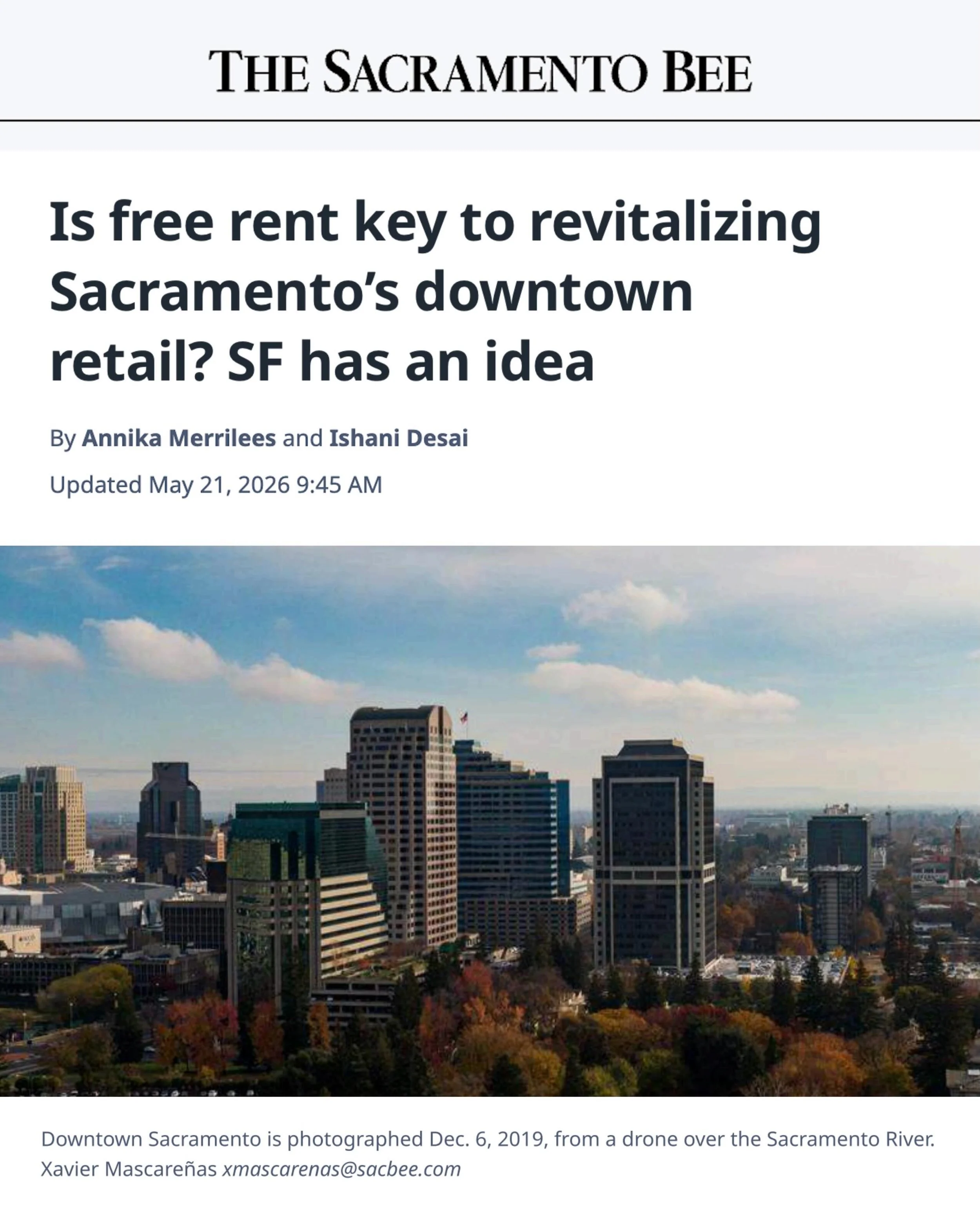 We love to see it! ☺️

Our impact downtown isn&rsquo;t going unnoticed&mdash;Sacramento might be eyeing an approach similar to ours. Excited to see programs like Vacant to Vibrant in cities beyond San Francisco! 🙌

Read more at vibrantsf.org/press (