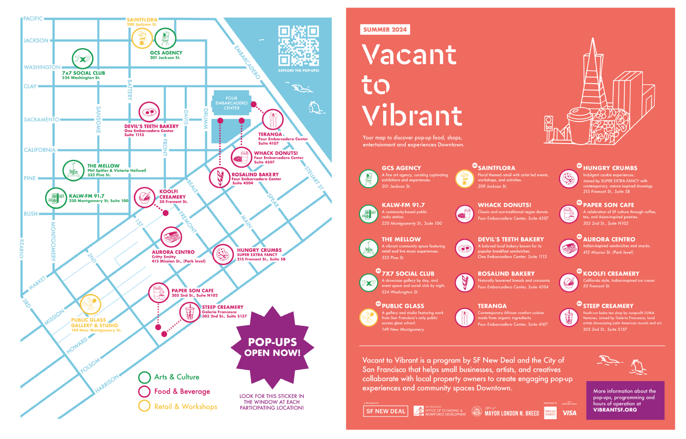 A custom map of pop-up locations in Downtown San Francisco
