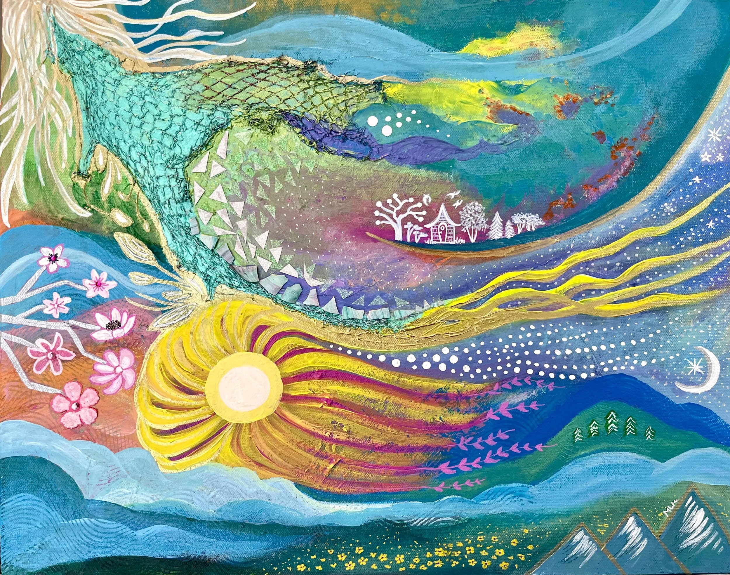 Infinite Life - 16x20 inches. An abstract mixed-media piece depicting the complex, yet very simple connection we have to all life on this beautiful planet. 