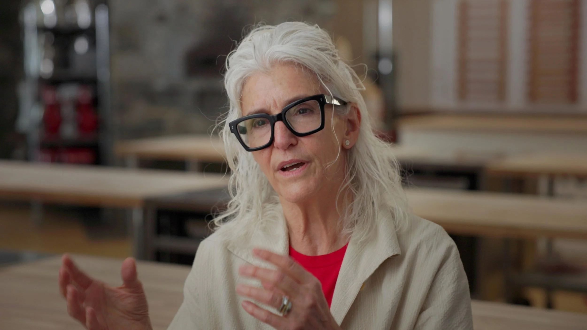King Arthur Baking CEO Karen Colberg being interviewed for America 250th video produced by Acumen Media.