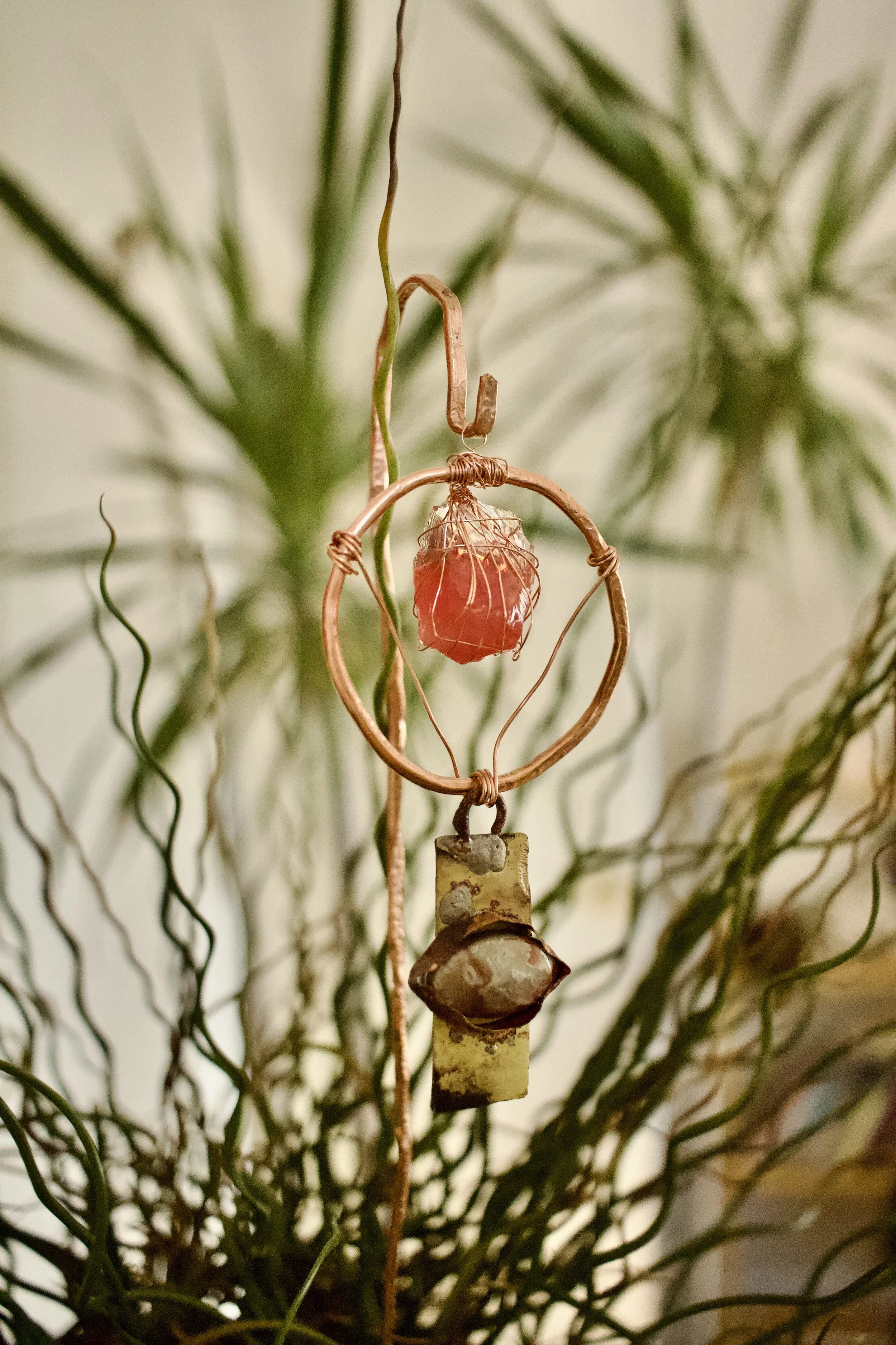 Crazy Lace Agate + Red Glass Plant Buddy