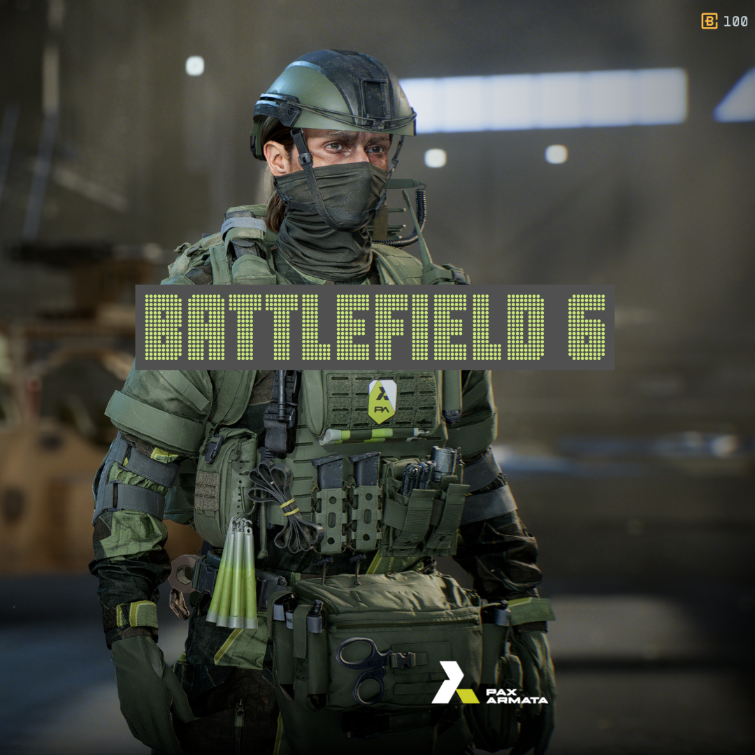 Female soldier staring into the distance with Battlefield 6 title text.