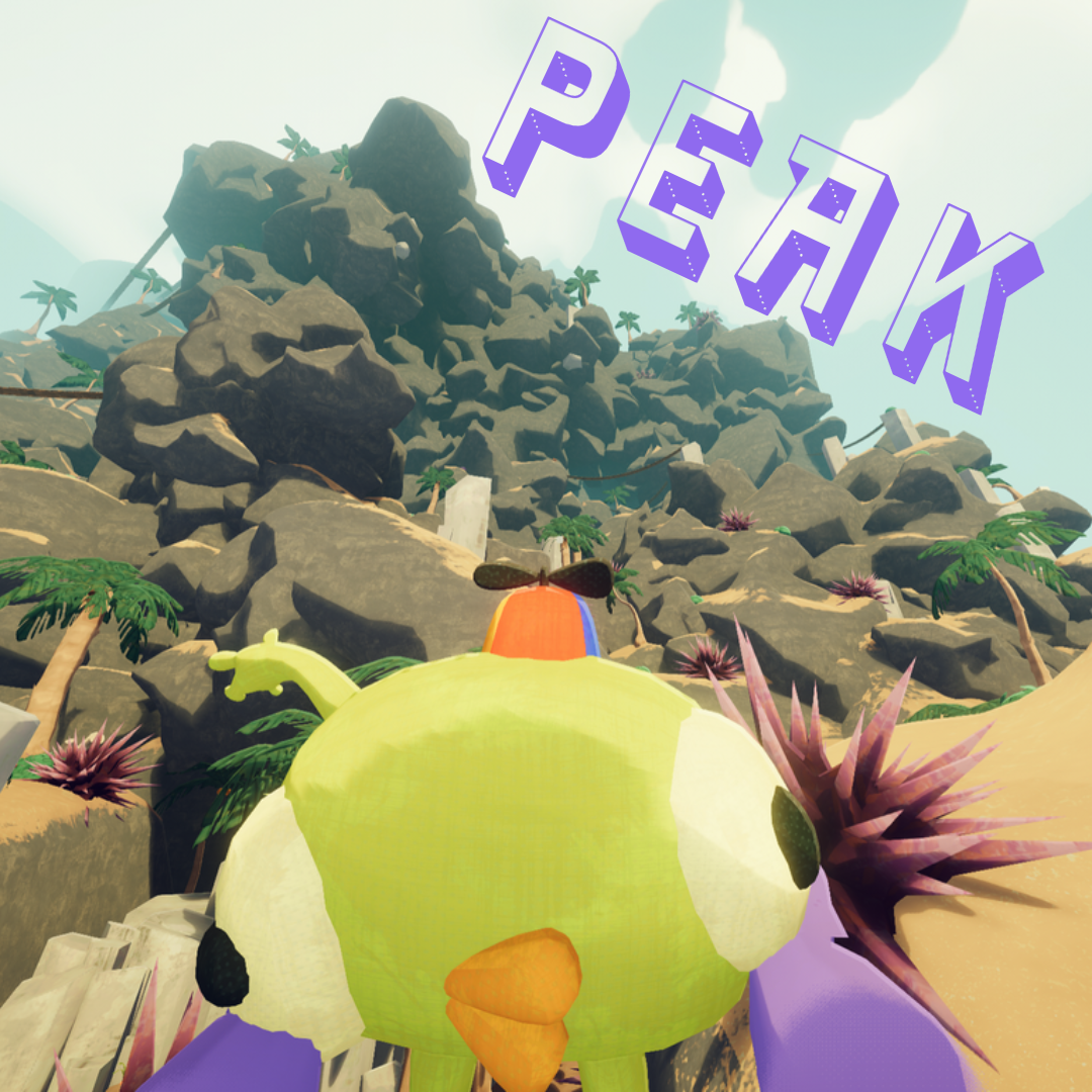 A stuffed frog is held up with a towering bumpy mountain behind it.