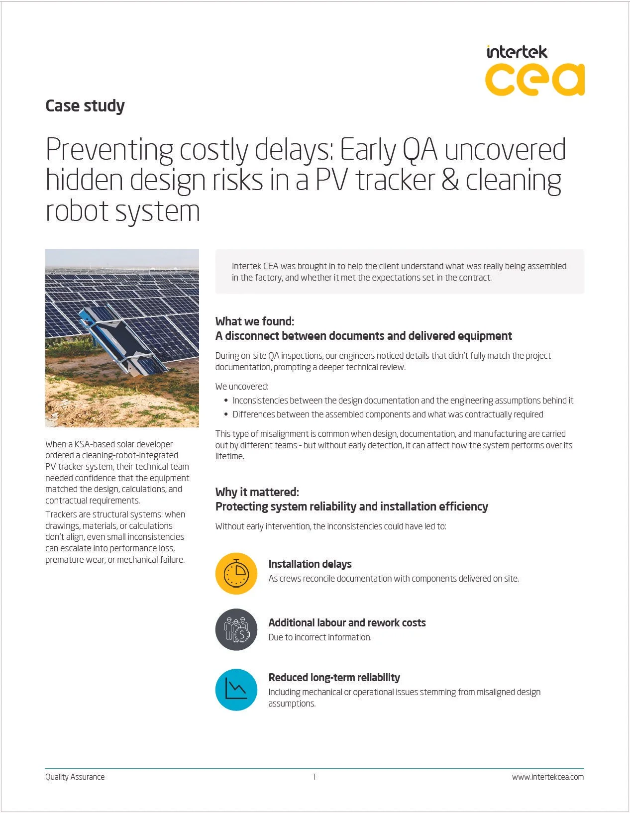 Preventing costly delays: Early QA uncovered hidden design risks in a PV tracker &amp; cleaning robot system&nbsp;